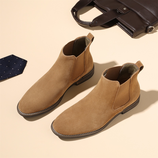 Men's Plain-Toe Suede Chelsea Boots - TAN - 6